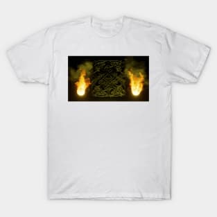 Mysterious Celtic Knot Engraving with Flames T-Shirt